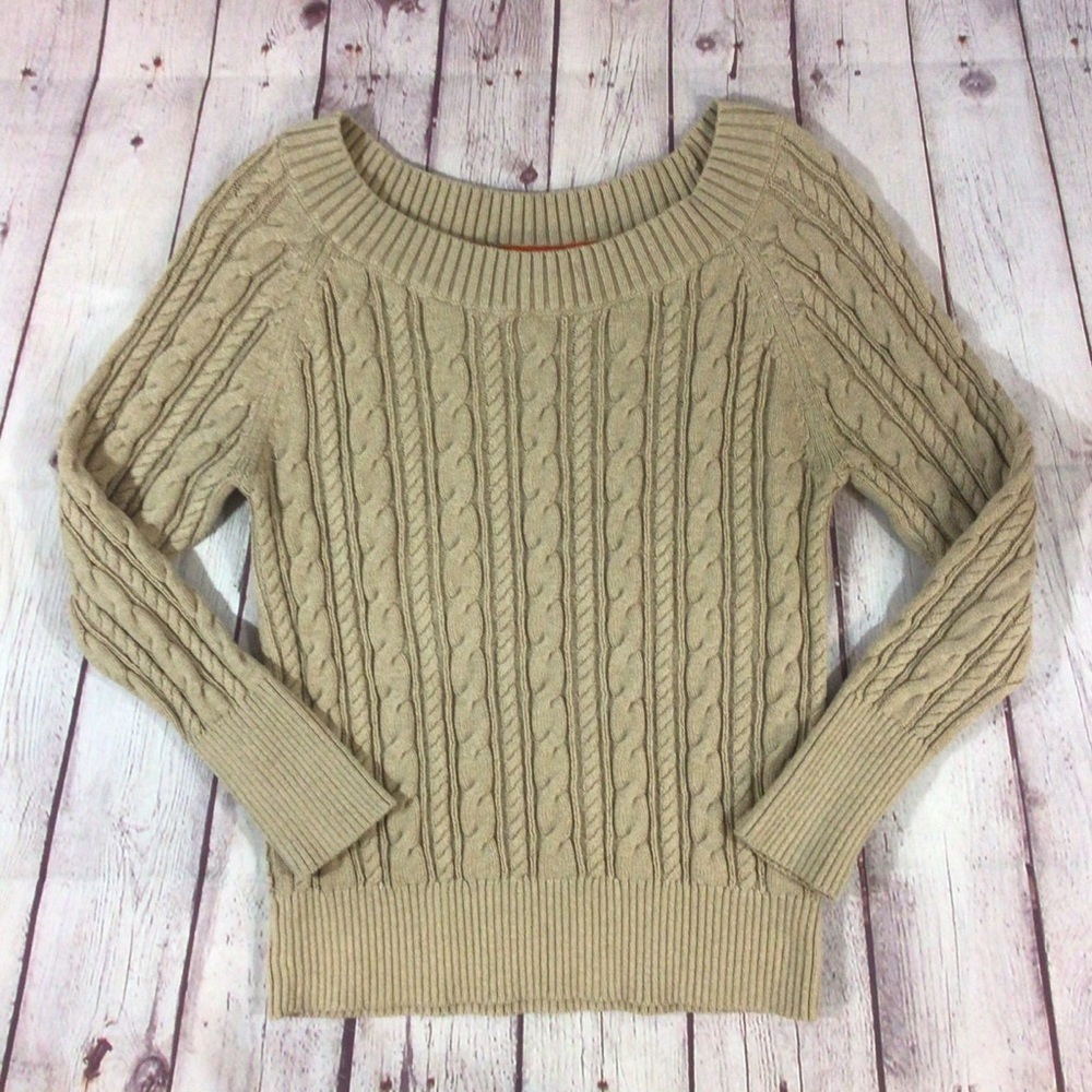 Women’s JCP Tan Cable Knit Long Sleeve Pullover Sweater - Size Large
